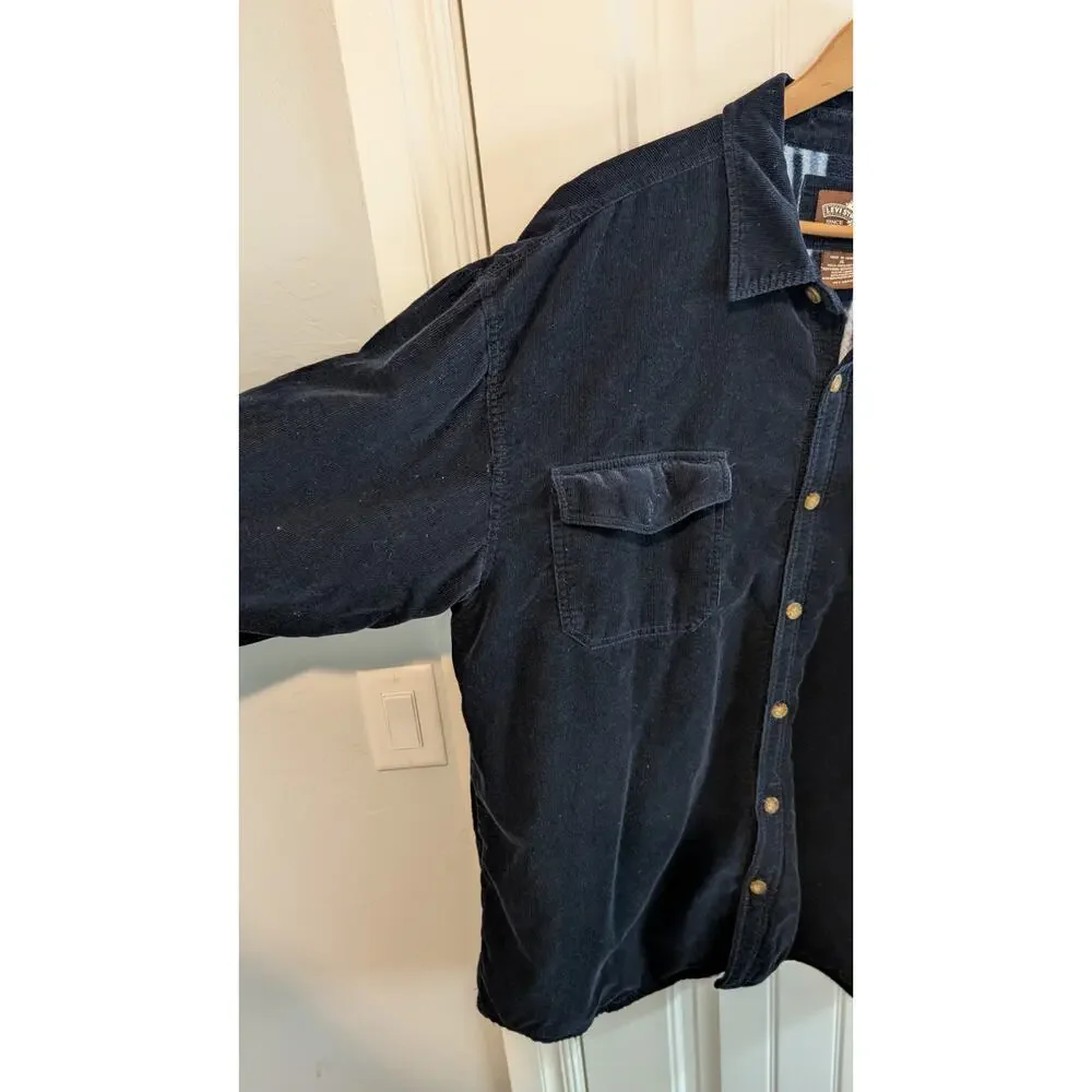 Levi Shacket Men XL Blue Corduroy Flannel Plaid Hunting Outdoors Grunge Y2K